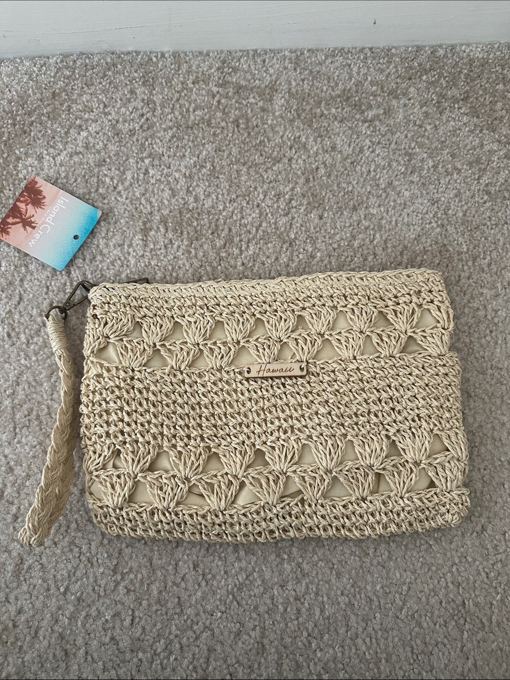 Handmade Woven Cream Wristlet Clutch - Hawaii